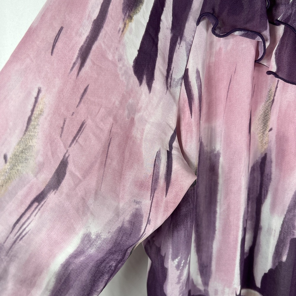 NICOLA Women's Sheer Purple Blouse Size L Abstract Print Long Sleeve Button-Up - Picture 8 of 15